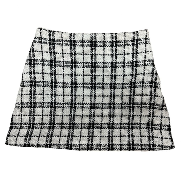 STORIA Black & White Houndstooth Plaid Mini Skirt Lined Side Zip - Size Small - Picture 2 of 10